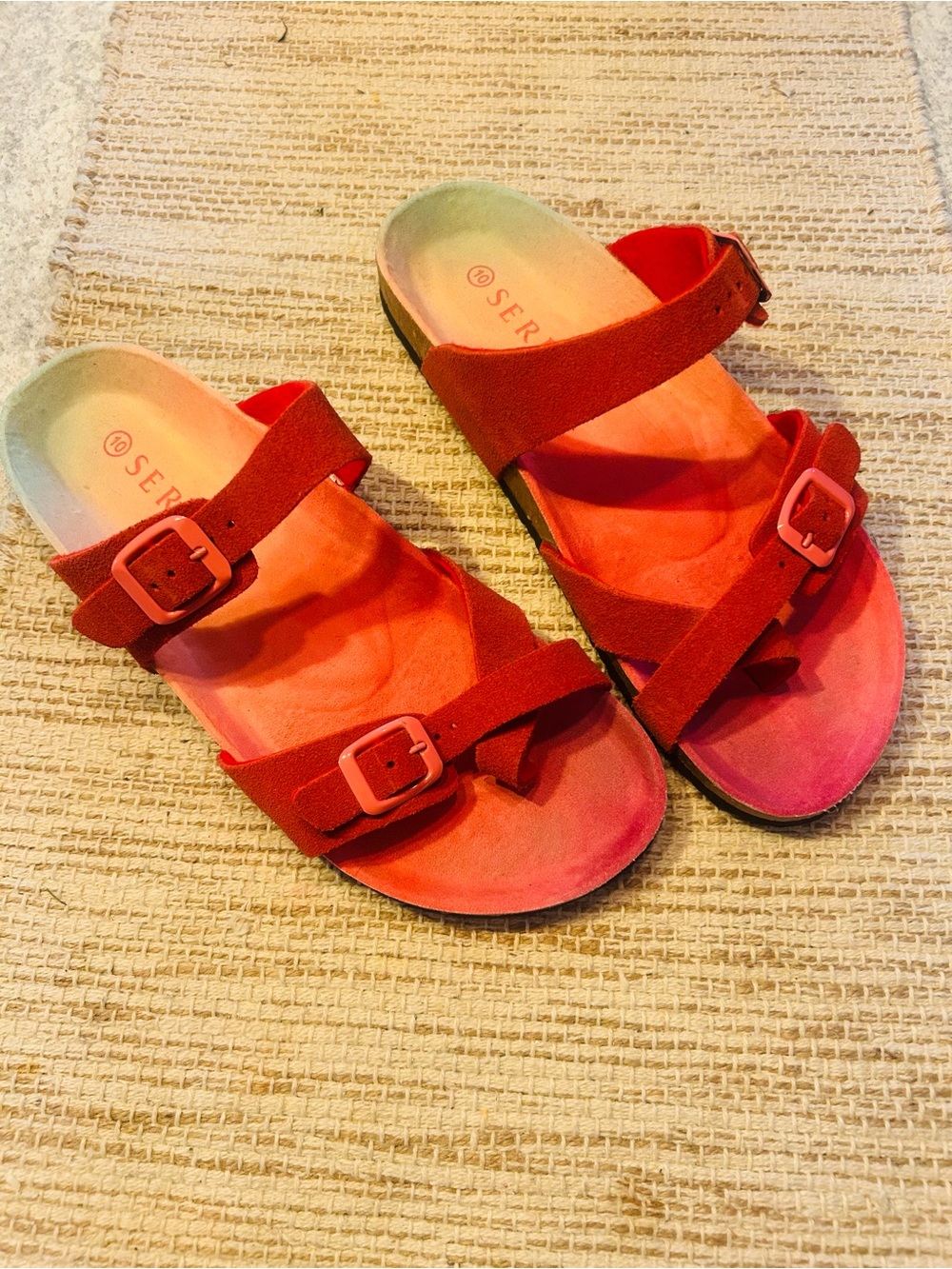Serra Red Double-Strap Slide Sandals